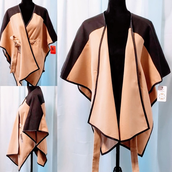 MediabyMedina Jackets & Blazers - Black & Khaki Belted Cape size L💃💞